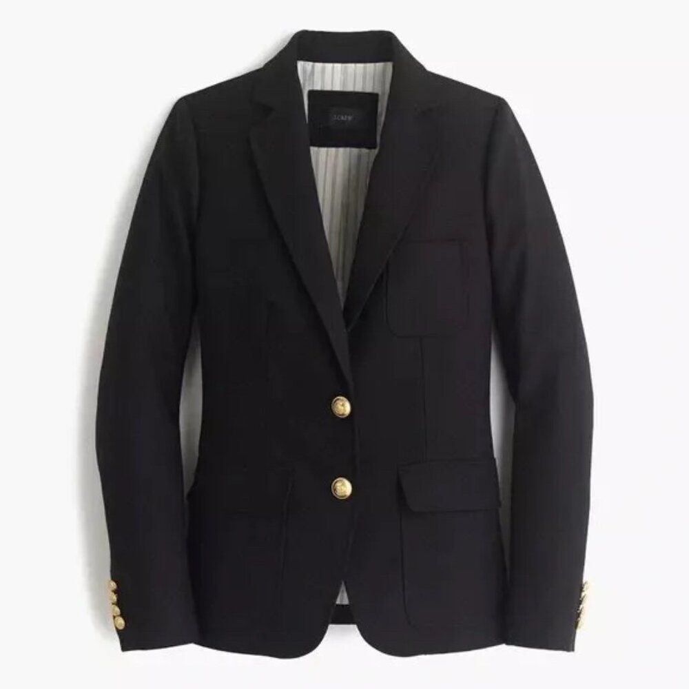 J. Crew Rhodes Women's Schoolboy Wool Blazer Black Size 4 Brass Buttons